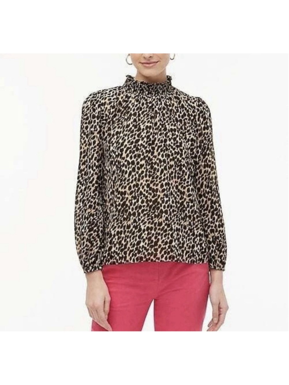 J.Crew Leopard Print Long-Sleeve Mockneck Top Blouse Small Mob Wife Chic